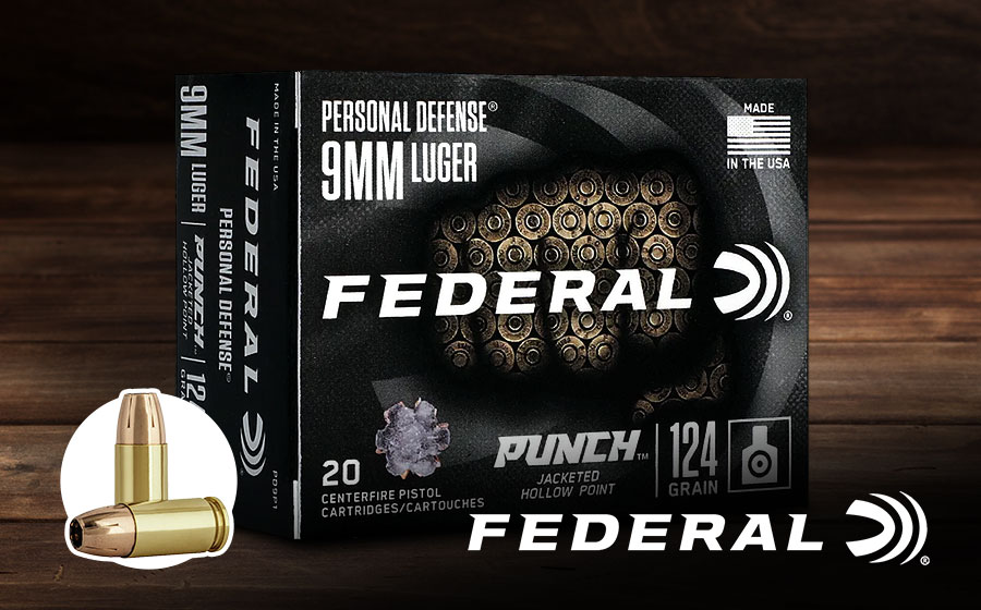 Federal Premium Punch Personal Defense 9mm Luger 124 Grain Jacketed Hollow Point 20 Rounds