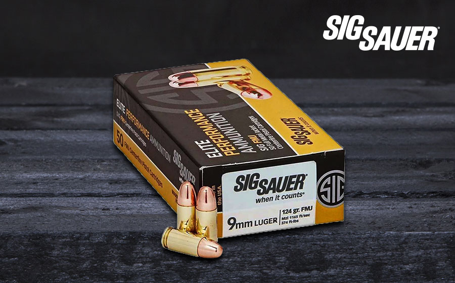SIG SAUER Elite Performance 9mm Luger, 124 Gr FMJ, 50 Rounds